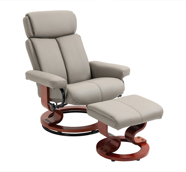 360° Swivel Reclining Chair with Wood Base and Matching Footrest