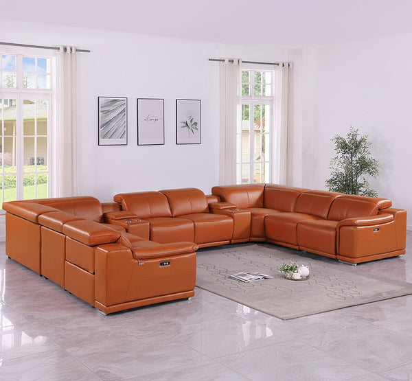 Global United 9762 - Camel 10-Piece 4-Power Reclining Italian Leather Sectional