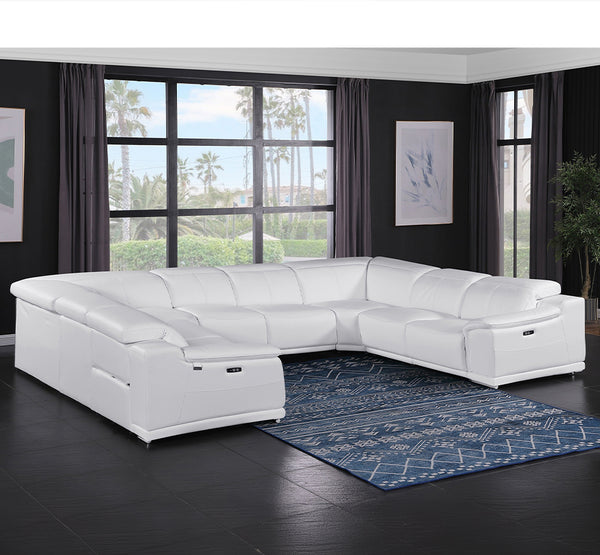 Global United -9762 White 8-Piece No Console 4-Power Reclining Italian Leather Sectional