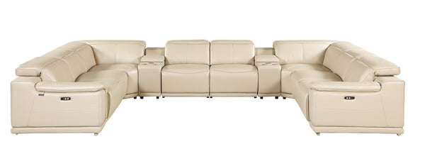 Global United-9762 Beige 10-Piece 4-Power Reclining Italian Leather Sectional