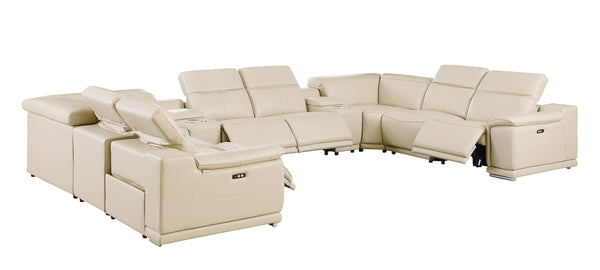 Global United-9762 Beige 10-Piece 4-Power Reclining Italian Leather Sectional