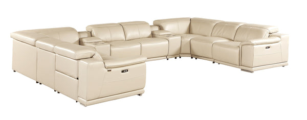 Global United-9762 Beige 10-Piece 4-Power Reclining Italian Leather Sectional