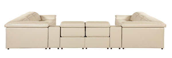 Global United-9762 Beige 10-Piece 4-Power Reclining Italian Leather Sectional