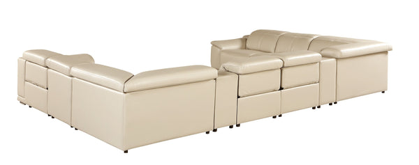 Global United-9762 Beige 10-Piece 4-Power Reclining Italian Leather Sectional