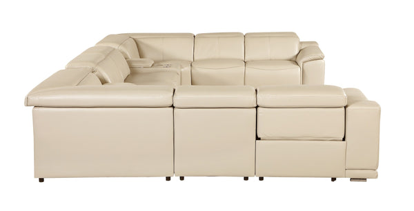 Global United-9762 Beige 10-Piece 4-Power Reclining Italian Leather Sectional