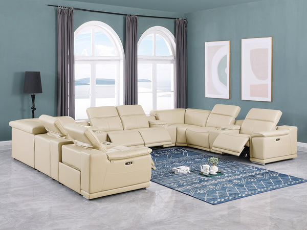 Global United- 9762 Beige 12-Piece 4-Power Reclining Italian Leather Sectional