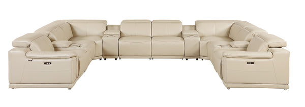 Global United- 9762 Beige 12-Piece 4-Power Reclining Italian Leather Sectional