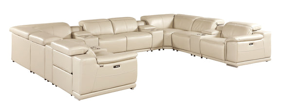 Global United- 9762 Beige 12-Piece 4-Power Reclining Italian Leather Sectional