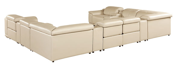 Global United- 9762 Beige 12-Piece 4-Power Reclining Italian Leather Sectional