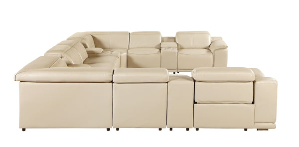 Global United- 9762 Beige 12-Piece 4-Power Reclining Italian Leather Sectional