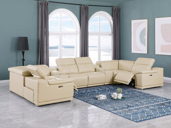 Global United 9762 - Beige 8-Piece 2-Power Reclining Italian Leather Sectional