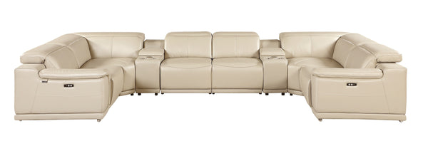 Global United 9762 - Beige 8-Piece 2-Power Reclining Italian Leather Sectional