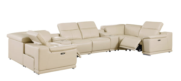 Global United 9762 - Beige 8-Piece 2-Power Reclining Italian Leather Sectional