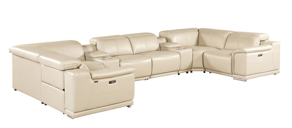 Global United 9762 - Beige 8-Piece 2-Power Reclining Italian Leather Sectional