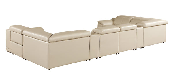 Global United 9762 - Beige 8-Piece 2-Power Reclining Italian Leather Sectional