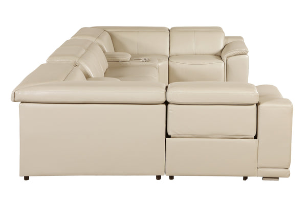 Global United 9762 - Beige 8-Piece 2-Power Reclining Italian Leather Sectional