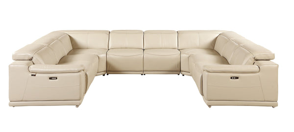 Global United-9762 Beige 8-Piece No-Console 4-Power Reclining Italian Leather Sectional