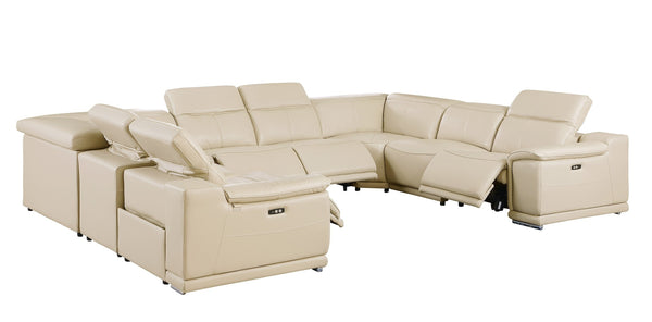 Global United-9762 Beige 8-Piece No-Console 4-Power Reclining Italian Leather Sectional