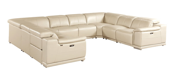 Global United-9762 Beige 8-Piece No-Console 4-Power Reclining Italian Leather Sectional