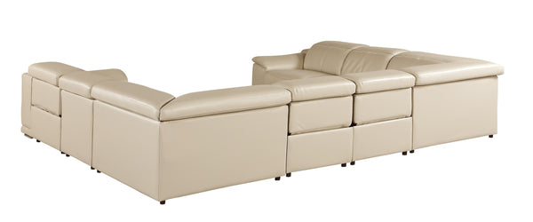 Global United-9762 Beige 8-Piece No-Console 4-Power Reclining Italian Leather Sectional