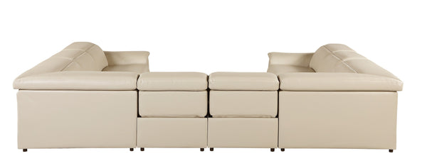 Global United-9762 Beige 8-Piece No-Console 4-Power Reclining Italian Leather Sectional