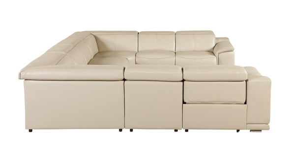 Global United-9762 Beige 8-Piece No-Console 4-Power Reclining Italian Leather Sectional