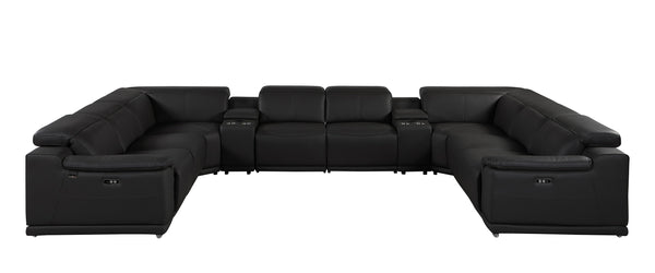 Global United 9762 - Black 10-Piece 4-Power Reclining Italian Leather Sectional