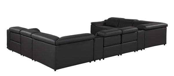 Global United 9762 - Black 10-Piece 4-Power Reclining Italian Leather Sectional