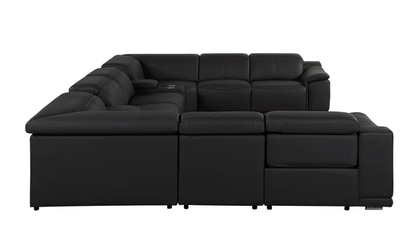 Global United 9762 - Black 10-Piece 4-Power Reclining Italian Leather Sectional