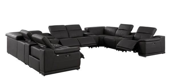 Global United 9762 - Black 12-Piece 4-Power Reclining Italian Leather Sectional