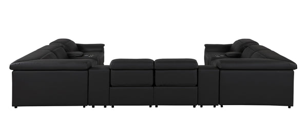 Global United 9762 - Black 12-Piece 4-Power Reclining Italian Leather Sectional