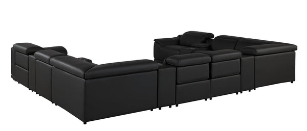 Global United 9762 - Black 12-Piece 4-Power Reclining Italian Leather Sectional