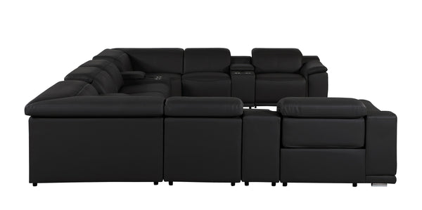 Global United 9762 - Black 12-Piece 4-Power Reclining Italian Leather Sectional