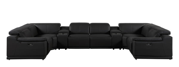 Global United 9762 - Black 8-Piece 2-Power Reclining Italian Leather Sectional