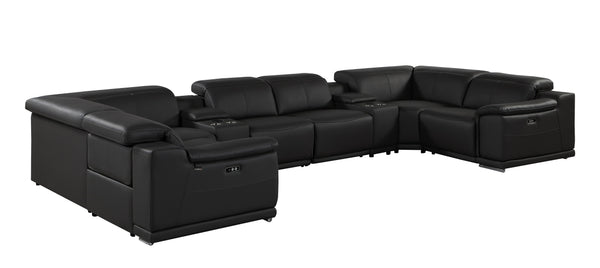 Global United 9762 - Black 8-Piece 2-Power Reclining Italian Leather Sectional