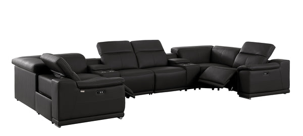 Global United 9762 - Black 8-Piece 2-Power Reclining Italian Leather Sectional