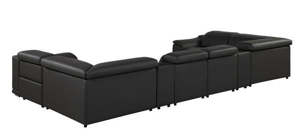 Global United 9762 - Black 8-Piece 2-Power Reclining Italian Leather Sectional