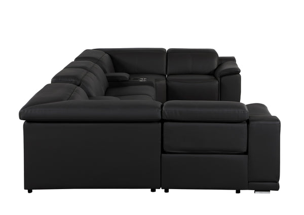 Global United 9762 - Black 8-Piece 2-Power Reclining Italian Leather Sectional