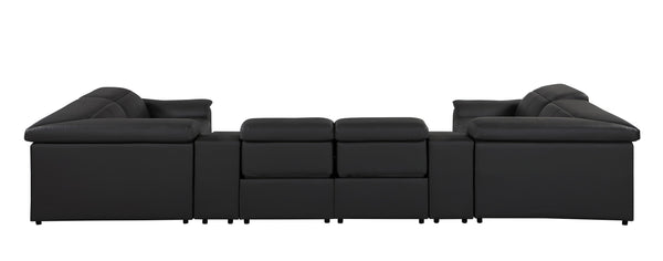 Global United 9762 - Black 8-Piece 4-Power Reclining Italian Leather Sectional with 4 Power Recliners and 2 Consoles