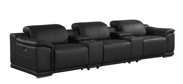 Global United -9762 DivanItalia Black 8-Piece Italian Leather Home Theater Seating