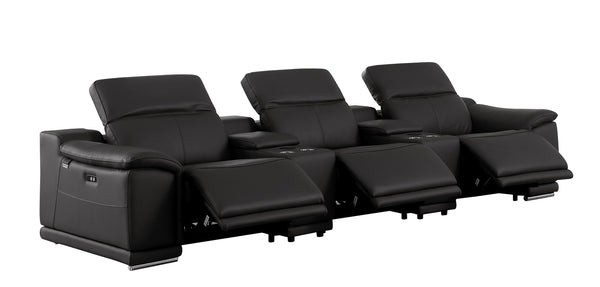 Global United -9762 DivanItalia Black 8-Piece Italian Leather Home Theater Seating