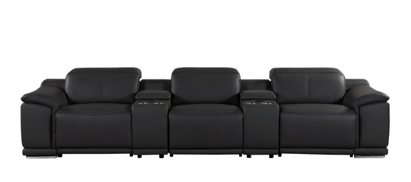 Global United -9762 DivanItalia Black 8-Piece Italian Leather Home Theater Seating