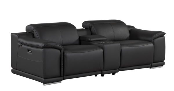 Global United -9762 DivanItalia Black 8-Piece Italian Leather Home Theater Seating