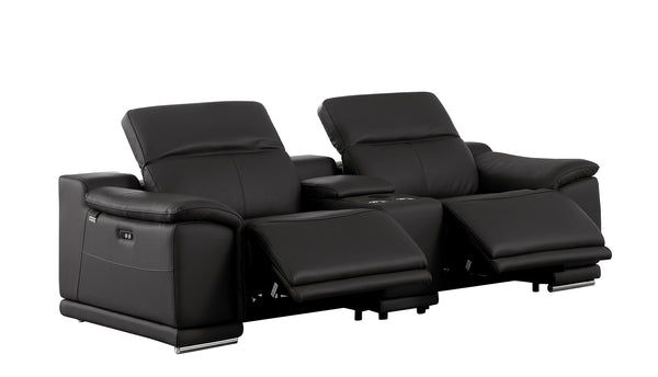 Global United -9762 DivanItalia Black 8-Piece Italian Leather Home Theater Seating