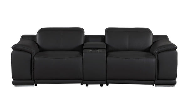 Global United -9762 DivanItalia Black 8-Piece Italian Leather Home Theater Seating