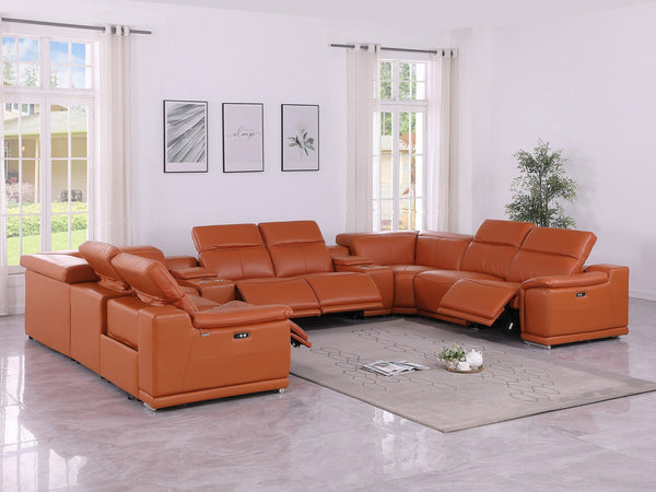 Global United 9762 - Camel 10-Piece 4-Power Reclining Italian Leather Sectional