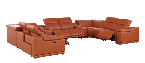 Global United 9762 - Camel 10-Piece 4-Power Reclining Italian Leather Sectional