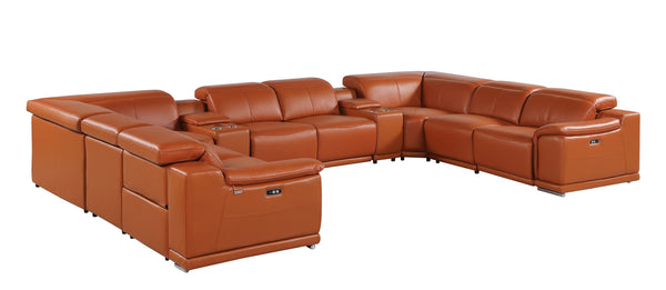 Global United 9762 - Camel 10-Piece 4-Power Reclining Italian Leather Sectional