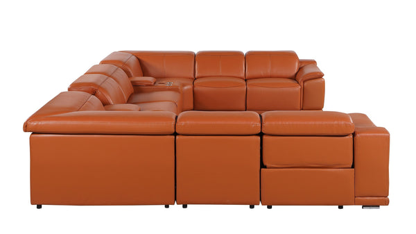 Global United 9762 - Camel 10-Piece 4-Power Reclining Italian Leather Sectional