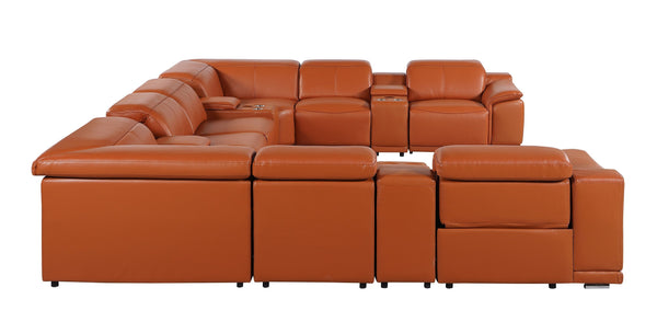 Global United 9762 DivanItalia Camel 12-Piece Top Grain Italian Leather Sectional with 4 Power Recliners and 4 Consoles